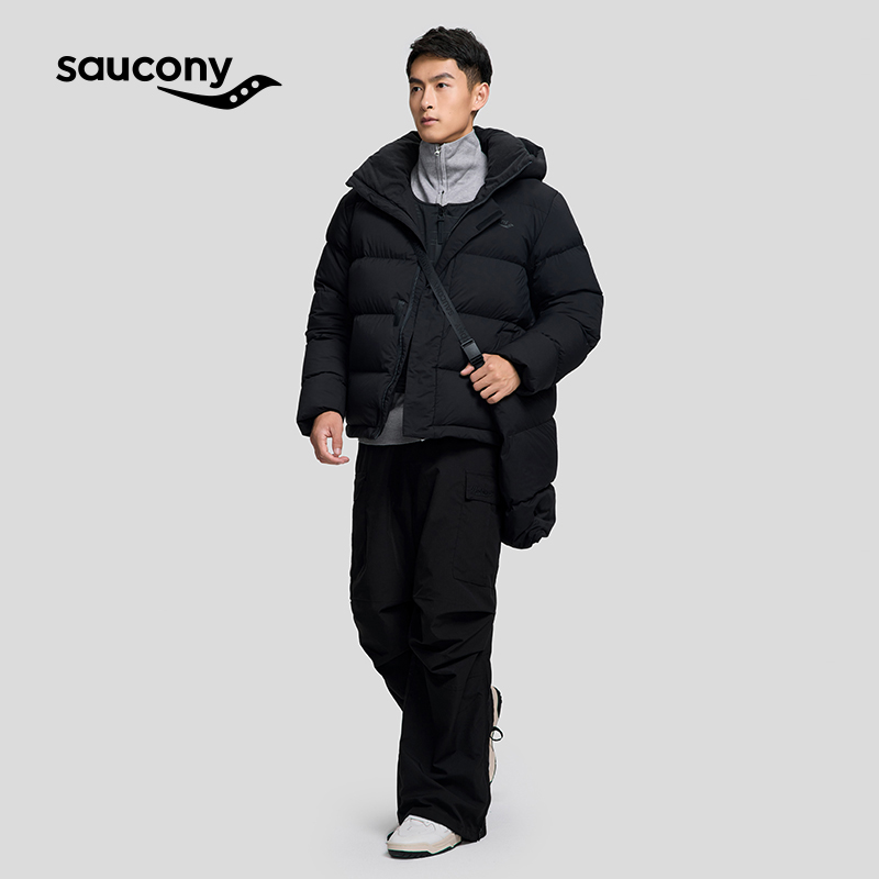 Saucony索康尼官方正品男子中长款羽绒服保暖防风11种穿法可拆卸