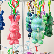 Fluid Rabbit Dragon Key Button Keychain Children Handmade Diy Toy Fluid Bear Pendant material Package New Years Day Gift