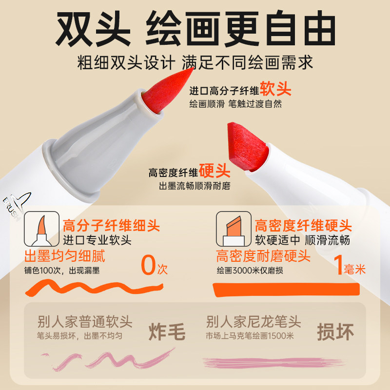 touch color 软头马克笔小学生专用丙烯笔不透色可叠色动漫双头油性速干儿童美术漫画水彩笔24色60色120画笔