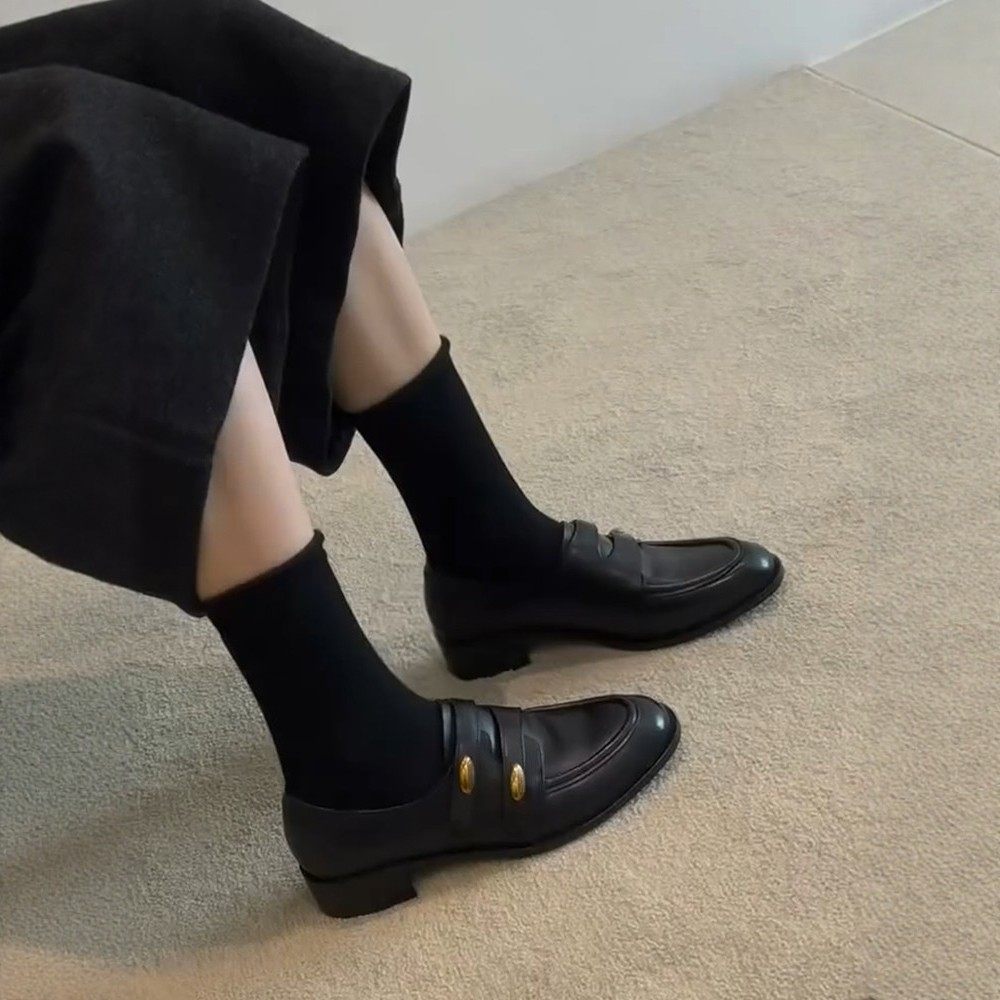 高级感软皮深口魔术贴乐福鞋女2026年春季新款金属扣粗跟圆头单鞋,淘宝优惠券,粉丝福利购,淘宝优惠卷