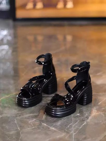 Women's square head thick sole thick heel Roman sandals