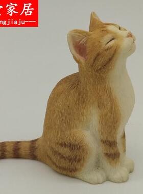 小橘猫咪摆件木雕手做造景小木雕高傲的小猫咪小物件浩彤木工艺品