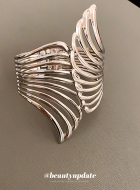 跨境花纹镂空树叶金属开口手镯欧美设计感手环时尚复古气质臂环女