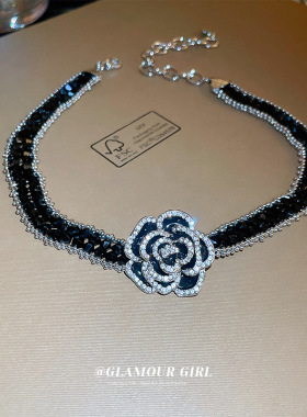 韩国镶钻滴油山茶花水晶项链