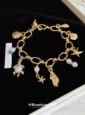 夏日度假风海洋系人造珍珠手链跨境时尚设计感手环小清新气质手饰