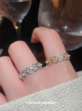 锆石麦穗珍珠开口戒指设计感小众气质百搭食指戒轻奢感手饰女