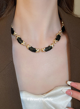 新品中古风滴油交叉项链个性高级感锁骨链跨境重工设计感饰品