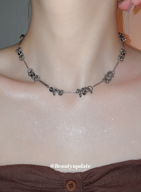 欧美金属感拼接串珠圆形流苏项链冷淡风气质锁骨链小众设计感颈链