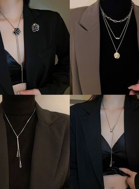欧美跨境几何水滴高级感项链小众气质冷淡风毛衣链秋冬新款饰品女