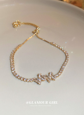 锆石蝴蝶抽拉式手链小众轻