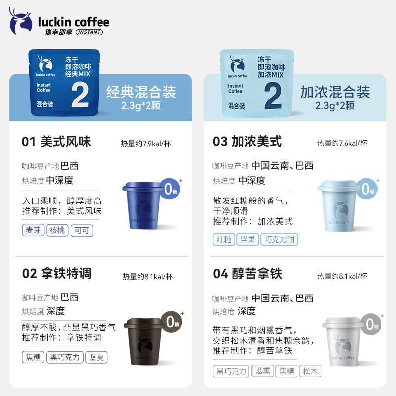 瑞幸咖啡精品咖啡速溶冻干黑咖啡粉即溶咖啡2枚装生椰拿铁混合装