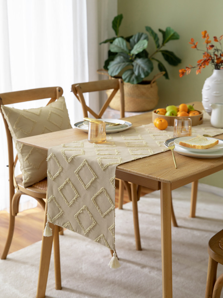 法式奶白色剪花氛围感轻奢高级感棉麻西餐桌玄关柜鞋柜桌旗可定制,淘宝优惠券,粉丝福利购,淘宝优惠卷