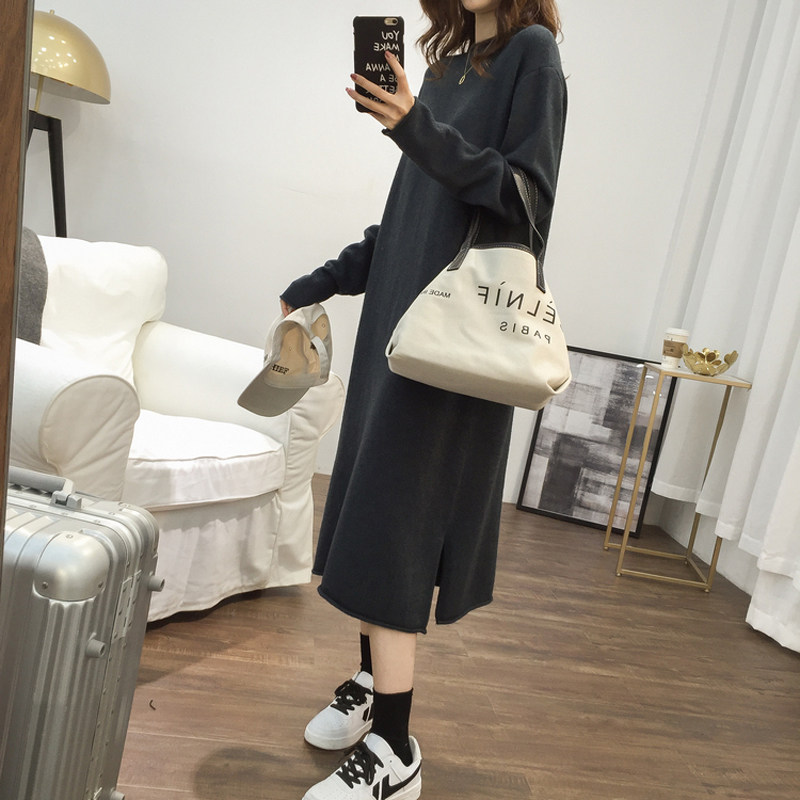 秋装2020年新款女黑色半高领连衣裙 卫茜连衣裙