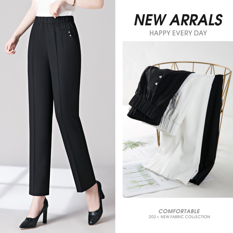 冰丝棉麻裤子女夏季九分裤妈妈裤子 满庭春休闲裤