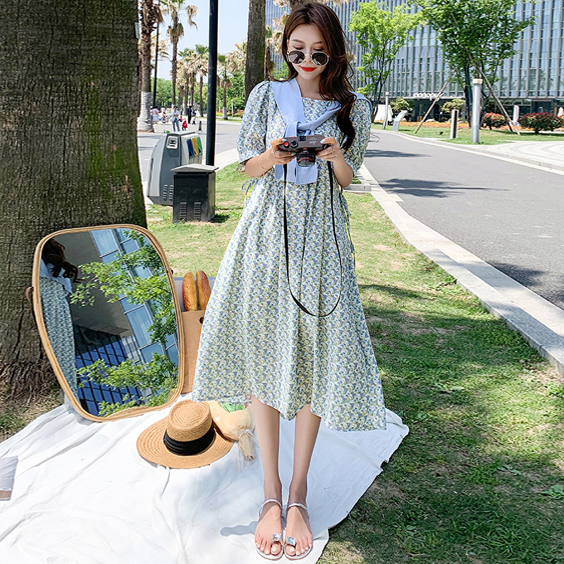 哺乳衣服夏季短袖气质显瘦碎花雪纺 宫适哺乳衣/月子服