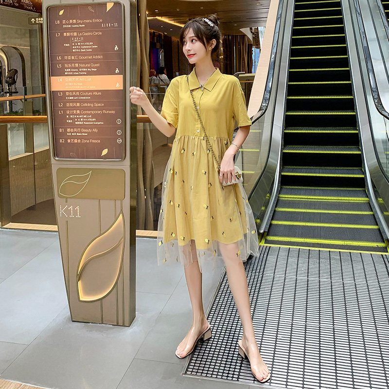 哺乳衣外出夏大码胖mm翻领款连衣裙 宫适哺乳衣/月子服