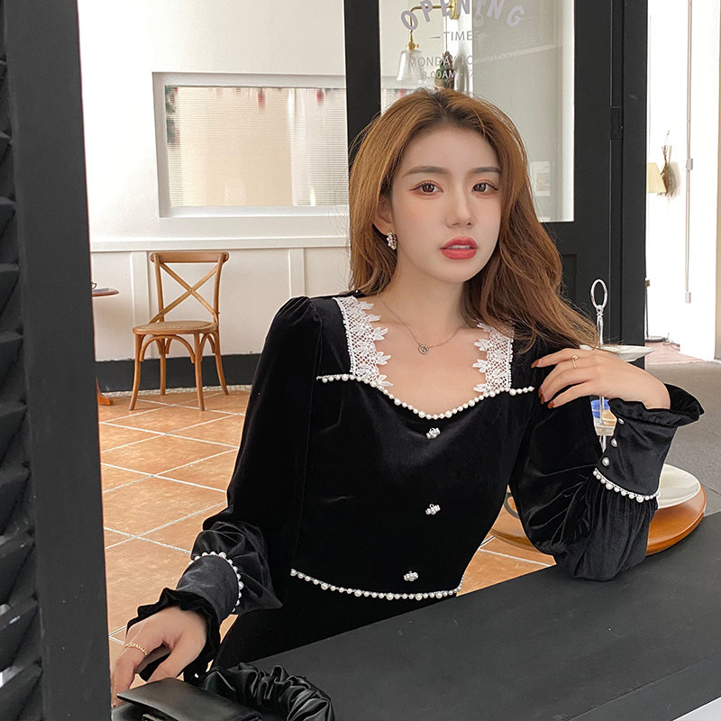 外出时尚秋冬法式赫本丝绒款哺乳衣 宫适哺乳衣/月子服