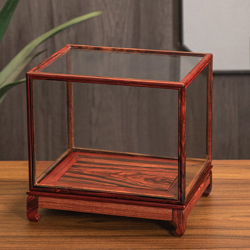 红木玻璃罩红酸枝摆件文玩古董花瓶观音佛像透明防尘罩展示盒定制 - 图1
