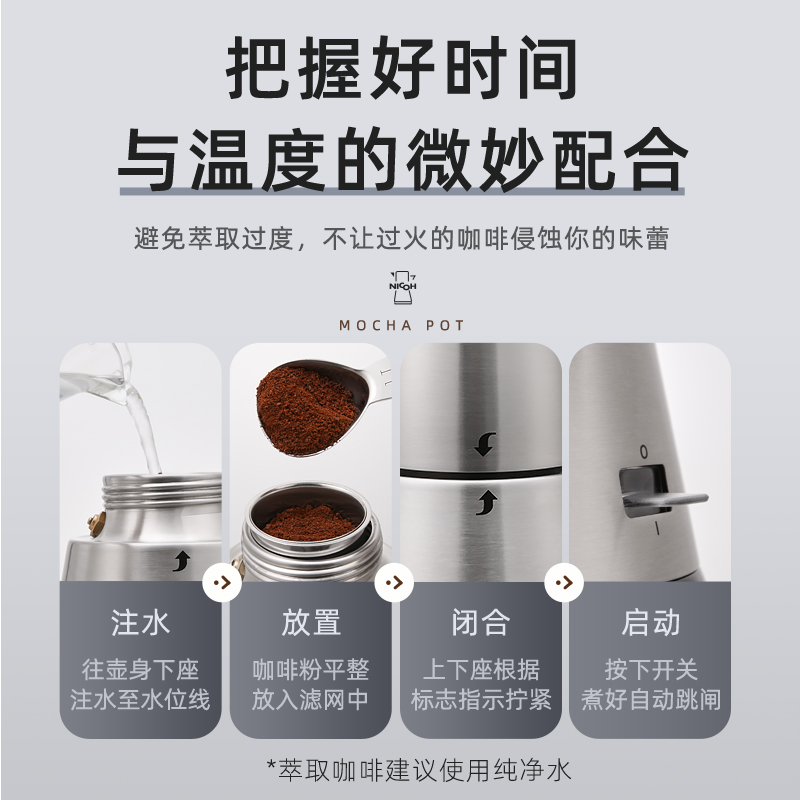 nicoh摩卡壶全自动咖啡机家用小型手冲咖啡不锈钢电动意式半自动_厨房电器 第1张