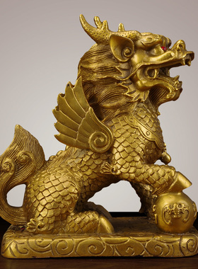 招财纯铜风水镇宅吉祥物麒麟摆件