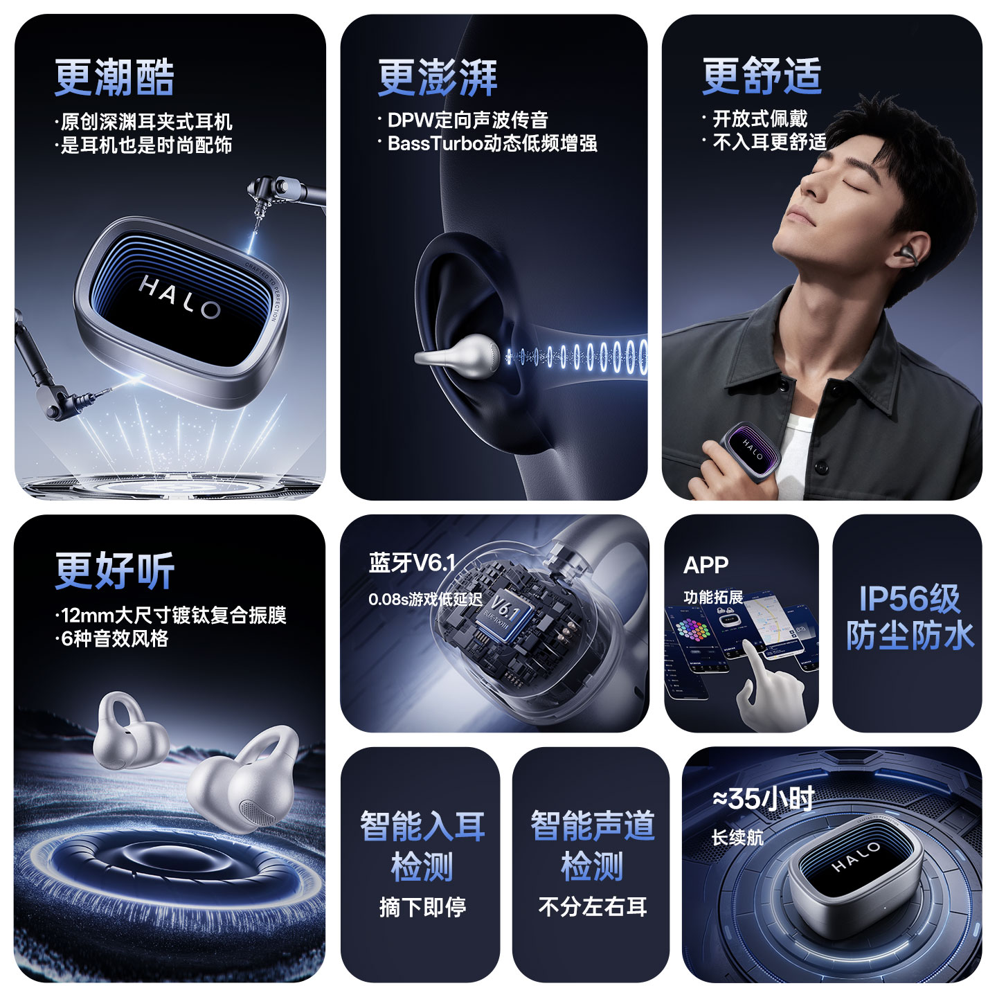 漫步者HALO CLIP无线蓝牙耳机耳夹超长续航运动游戏2025新款花再 - 图0