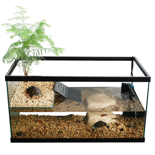 新型玻璃乌龟缸带晒台别墅造景绿植水陆缸家用客厅养龟专用饲养缸 - 图0