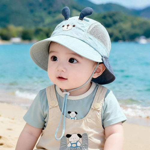 宝宝防晒帽春夏季婴幼儿遮阳渔夫帽大帽檐薄款可拆卸男女童太阳帽 - 图3