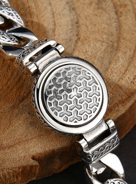 小众银饰925纯银手链国风潮唐草纹老虎古巴手链泰银复古纯银手环