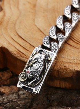 925银招财貔貅男士复古手链