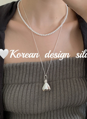 韩国重工S925纯银爱心锁骨链女