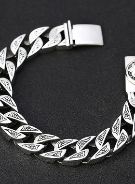 小众银饰S925纯银手链复古霸气手饰品潮人百搭男士手链手环手镯