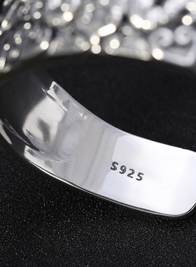 小众银饰s925纯银潮人个性宽版男士手环饰品泰银霸气貔貅手镯手链