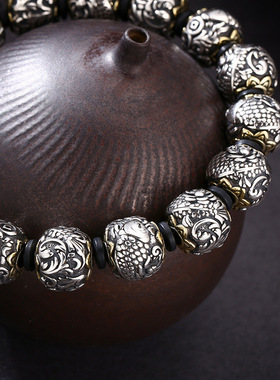 小众银饰男士925纯银手链国风锦鲤手串手链潮流泰银复古手环手镯