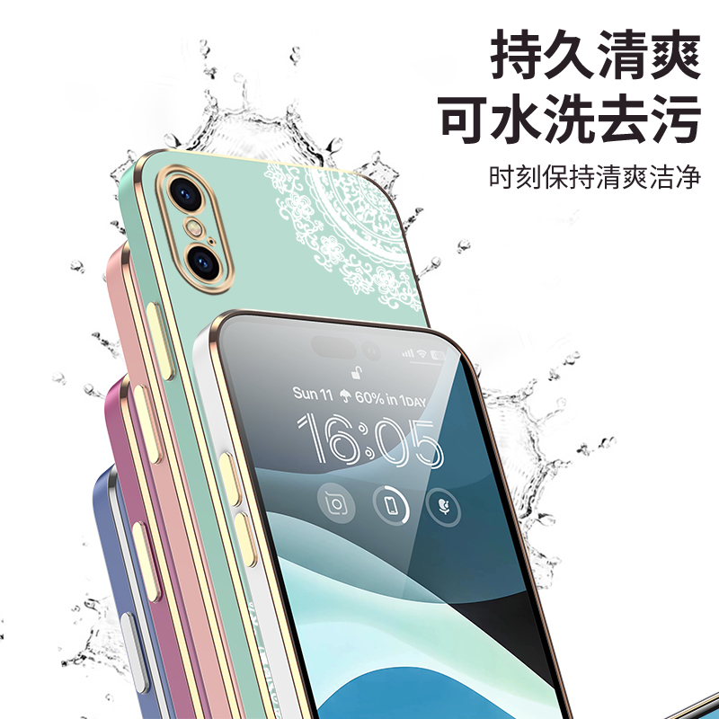 中国风适用iPhoneX手机壳苹果XS保护硅胶套XR全包xsmax防摔的软壳带挂绳ipx潮ip9高端iponex电镀平果10外壳女-图2