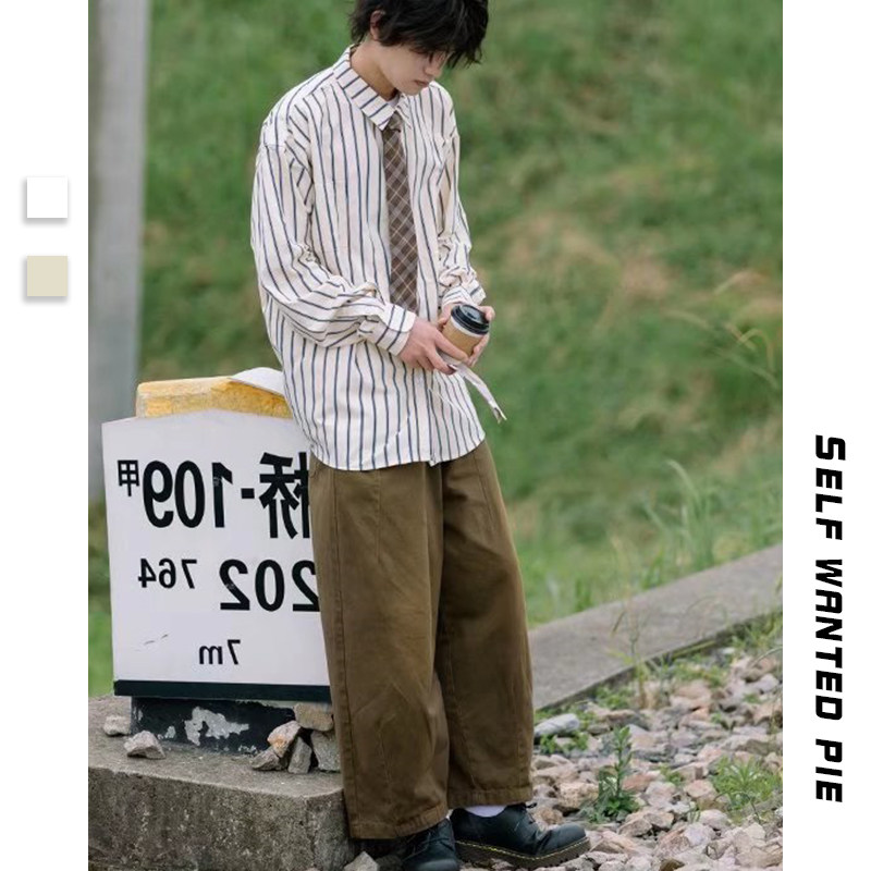春秋@原宿风长袖竖条纹男女衬衫 自想派衬衫