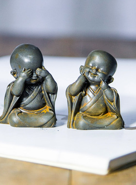 中式禅意小和尚小沙弥阿弥陀佛桌面人物小摆件可养茶宠工艺品