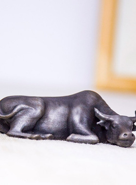 创意国风中式仿铸铁水牛迷你小摆件铁锈款镇纸可养茶宠桌面家居