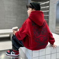 Boy red necropolis with velvety thickened autumn and winter style New Year clothes Baiyenswear Childrens current year jacket 2024