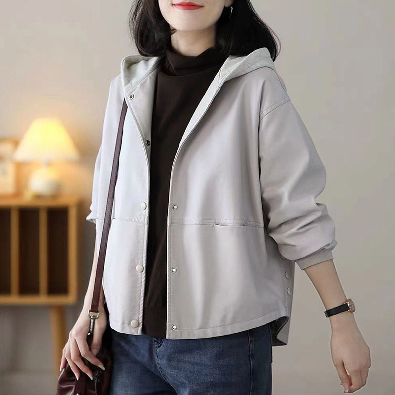 2024秋季新款连帽皮衣女宽松显瘦文艺百搭韩版纯色PU夹克外套女潮,淘宝优惠券,粉丝福利购,淘宝优惠卷