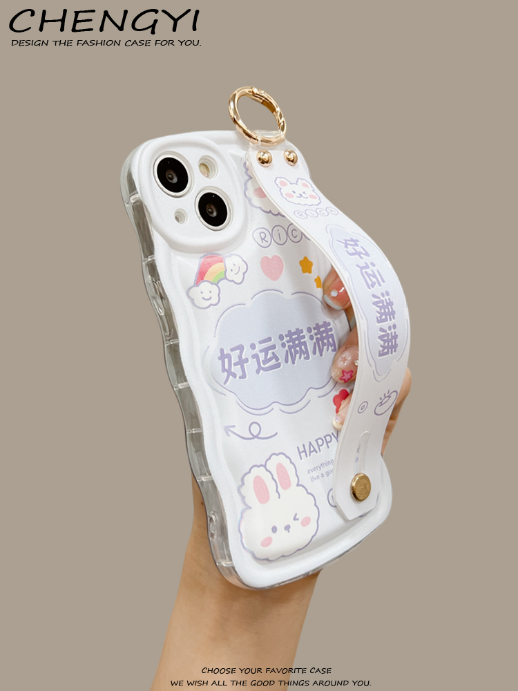 平安喜乐好运兔子腕带OPPOReno9pro手机壳10新款Reno8/7/6/5支架A57A72斜挎绳A1硅胶findX3X5小众A96A97软壳 - 图2