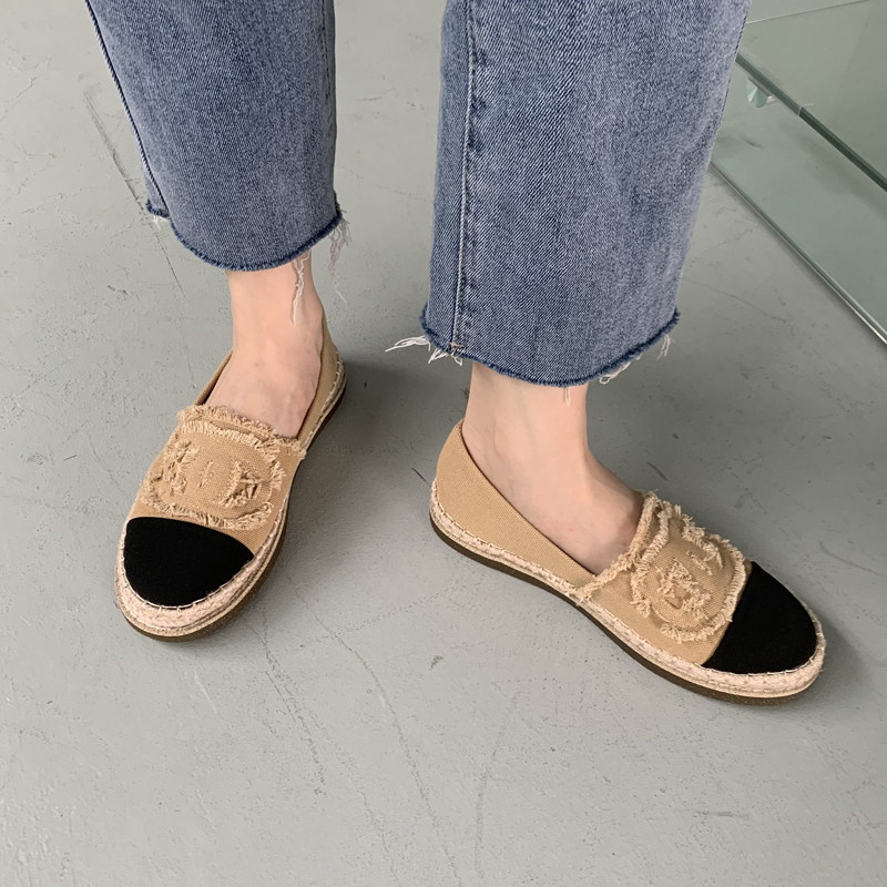 小香风渔夫鞋女厚底2024春季新款平底帆布鞋懒人草编一脚蹬乐福鞋,淘宝优惠券,粉丝福利购,淘宝优惠卷