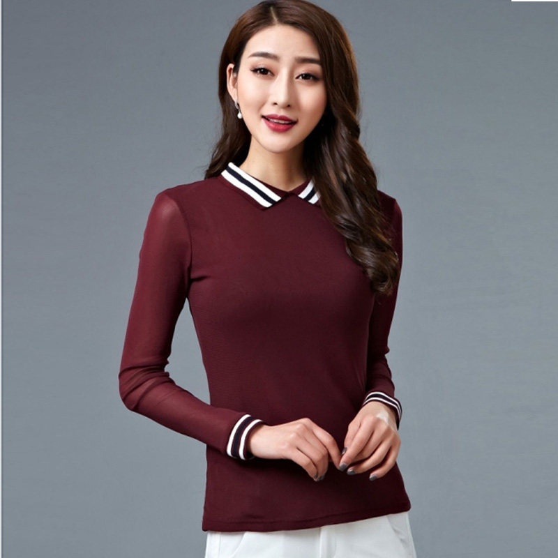 阿玛施旗舰店网纱弹力修身夏打底衫 简妍芙T恤