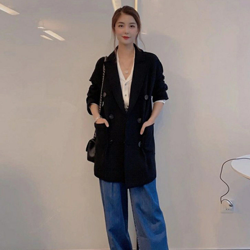 阿玛施旗舰店官网纯色双排扣呢大衣 简妍芙毛呢外套