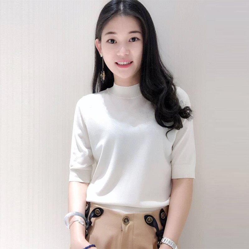 阿玛施旗舰店2020夏装新款女t恤 简妍芙毛针织衫