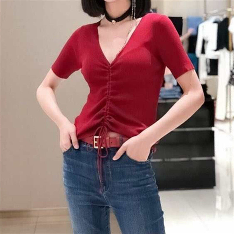 阿玛施旗舰店2020夏季新款抽绳t恤 简妍芙T恤