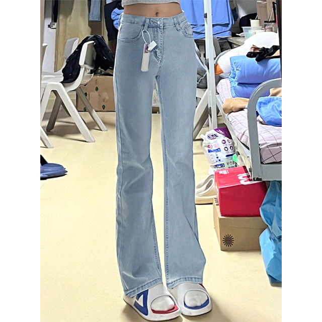 Jeans bootcut ສີຟ້າອ່ອນສໍາລັບແມ່ຍິງ, pants hoof ມ້າ