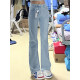 Jeans bootcut ສີຟ້າອ່ອນສໍາລັບແມ່ຍິງ, pants hoof ມ້າ