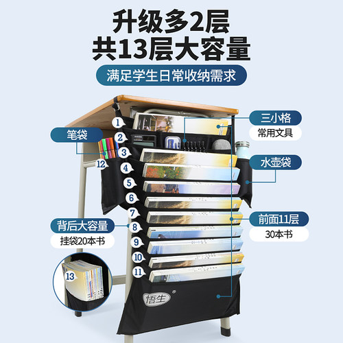 书袋课桌收纳学生挂袋书桌挂书袋高中生书立教室课桌神器桌边 - 图1
