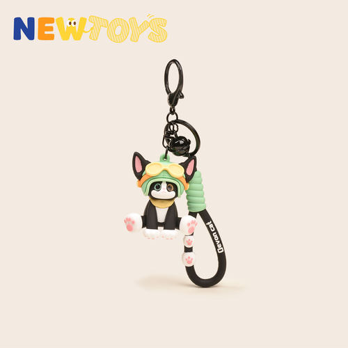 NewToys可爱飞行员德文猫小猫咪情侣车钥匙扣包书包挂件一对挂饰 - 图0