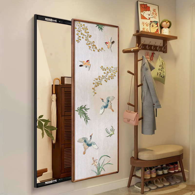 老钱风全身镜上墙隐藏式客厅卧室玄关门后穿衣镜装饰画推拉镜挂画,淘宝优惠券,粉丝福利购,淘宝优惠卷